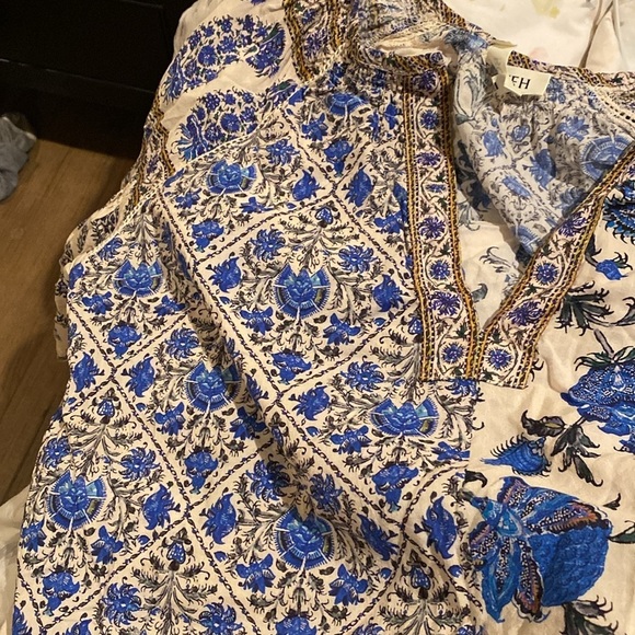 Boteh / Lazuli Smock Top neutral floral puff sleeve Blue 1 small 4 - Picture 11 of 12